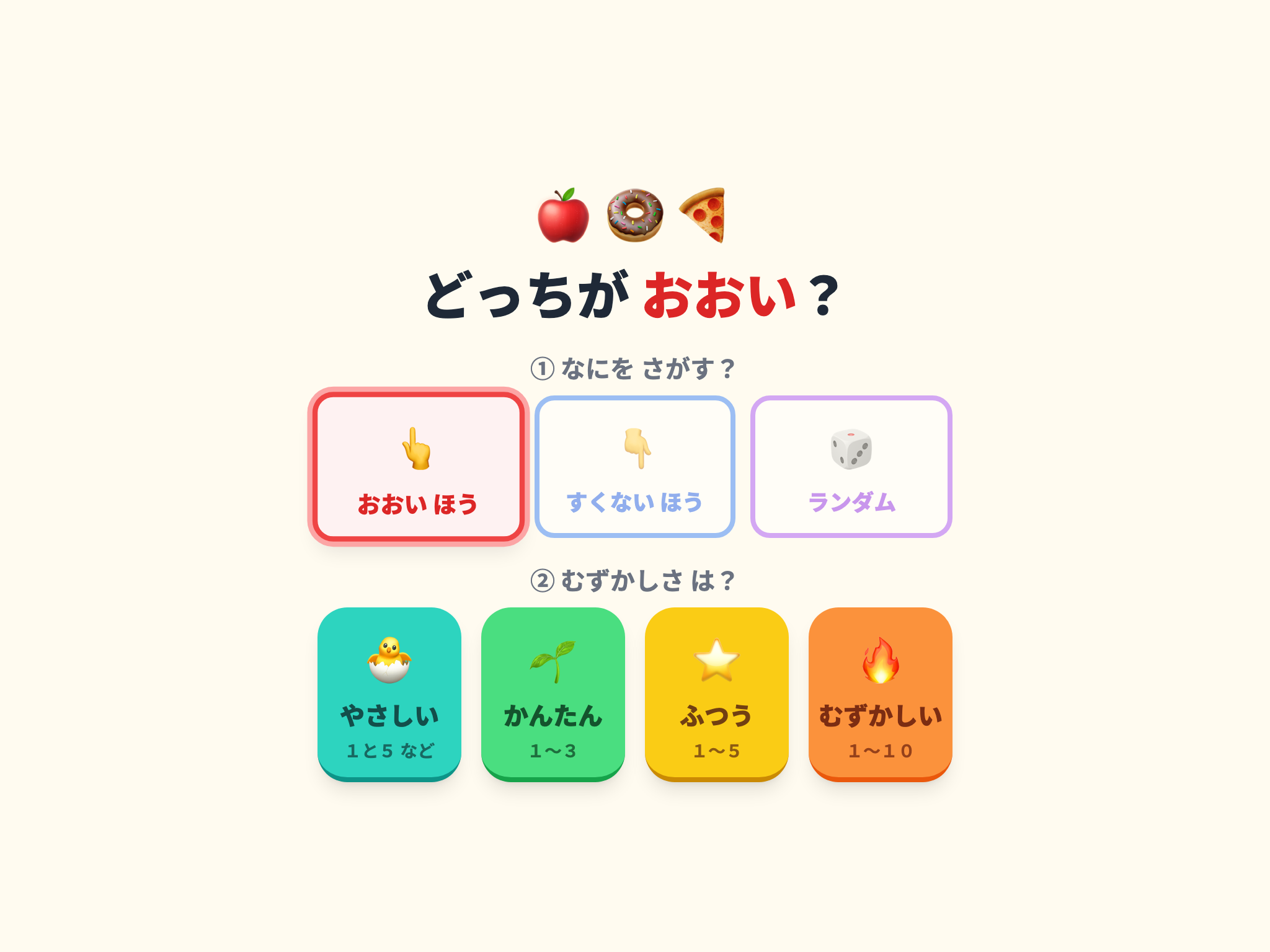 どっちが おおい？ の画面